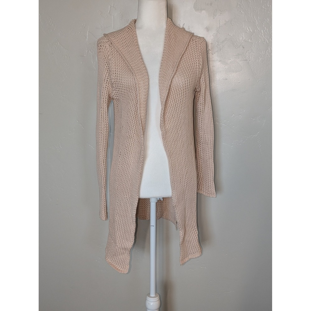 Allison Joy Open Long Line Knit Cardigan Sweater Women's‎ Medium Knitted Hooded